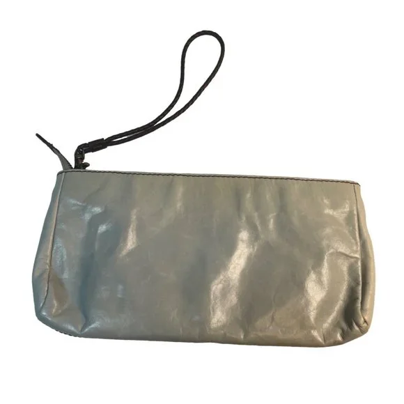 Kate Landry Leather Handbag Zipper Clutch Baby Blue Brown Stitch - Picture 2 of 8